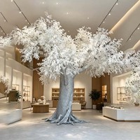 Arbre artificiel personnalisé en glace blanche, grand arbre avec tronc en fibre de verre, décoration de paysage hivernal pour hôtel, centre commercial, mariage, événementiel