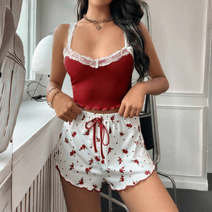 Conjunto de <span class=keywords><strong>Pijama</strong></span> para <span class=keywords><strong>Mujer</strong></span>, Novedad 2026, con Encaje, Tirantes Finos, Camisola y Pantalones Cortos, Ropa de Dormir de Verano para Vacaciones, Venta al Por Mayor - Product Image 2