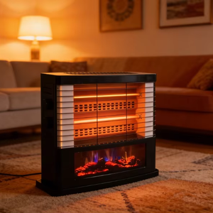 Calentador Eléctrico de Cuarzo Infrarrojo de 2400W Máx. con Precio Mayorista, Chimenea Metálica Personalizable con Imagen de Llama Realista y Protección de Inclinación de 360° - Product Image 1