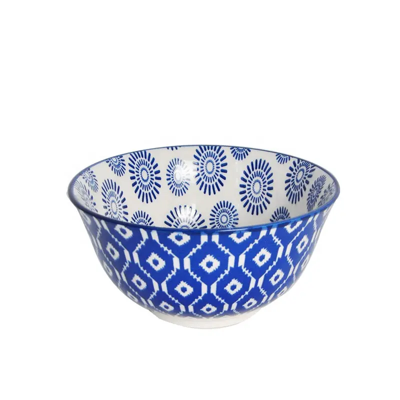 Cuenco de porcelana para servir personalizado, Bol para ensalada, sopa, fideos, arroz, azul y blanco