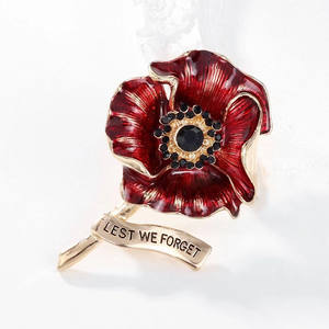 エナメルレッドポピーブローチピンメッキゴールドシルバーフラワージュエリー英国記念日 - Product Image 5