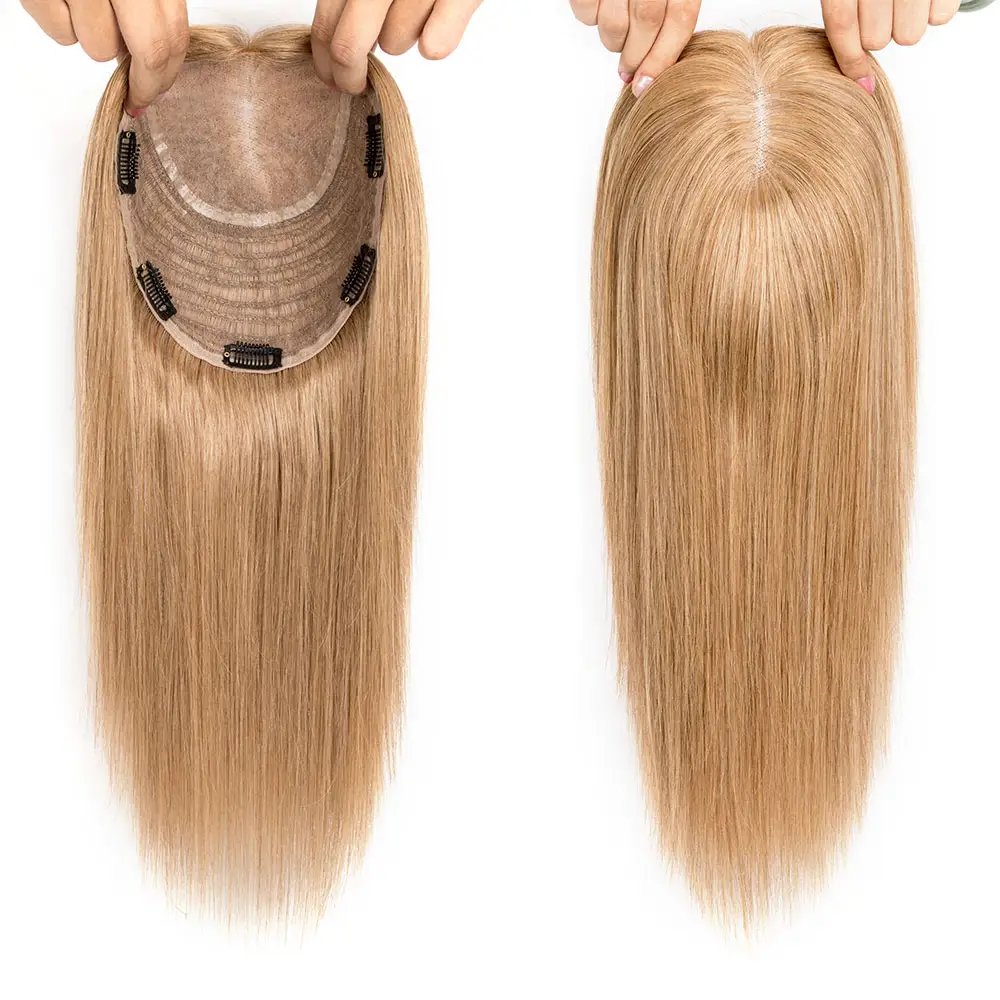 BLT人毛ブロンドトッパー130% 密度クリップオンヘアトッパー、フロントラインウィッグ付き白髪を薄くする