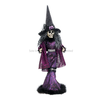 SOTE nouveau Halloween violet Noble sorcière décoration de bureau Halloween sorcière 52CM debout squelette visage sorcière ornement
