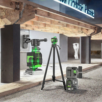 Niveau laser vert portable avec projection de lignes croisées auto-nivelantes, trépied, support magnétique et étui de transport pour la construction