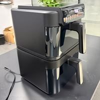 Friteuse à air double compartiment 12L (5+7L) avec écran LCD carré, 12 programmes, double chauffage, sans huile, moteur DC, certifiée CE CB GS ETL