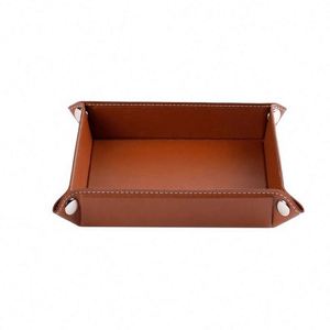 PU Leather Foldable Storage Box Tray Square Key Wallet Coin Organizer Desktop & Drawer <b>Accessory</b> Set for Home & Office Use - Product Image 1