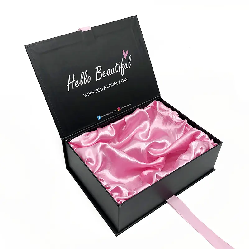 Großhandel benutzer definierte Logo Haar verlängerung Geschenk Pappe Magnet box Verpackung mit Satin Seide Einsatz für Kosmetik Make-up Pinsel
