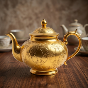 Théière en métal doré avec couvercle et poignée, design luxueux, style élégant, bouilloires à eau - Product Image 6