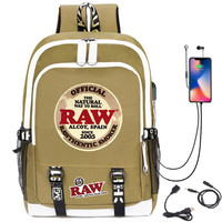 Tas Ransel Toko Rokok Custom Logo Cetak RAW Backwoods Cookie, Tas Buku Charger USB Oxford 900D Tahan Lama Mewah, Ready Stock