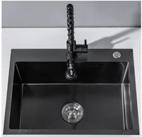 Wastafel Dapur Farmhouse Depan Berbahan Baja Tahan Karat 304, Wastafel Dapur Hitam Single Bowl Buatan Tangan, Produsen OEM