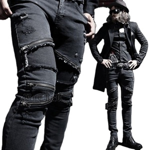<span class=keywords><strong>Jeans</strong></span> OEM di Alta Qualità con Zip Stile Vintage <span class=keywords><strong>Skinny</strong></span> Biker Chic Moto Nero Carbone 072 - Product Image 1