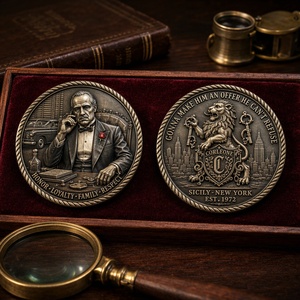 เหรียญที่ระลึกโลหะชุบเคลือบลายธีม <span class=keywords><strong>Godfather</strong></span> 1972 รุ่น Legacy ภาพมาร์ลอน แบรนโด แสดงถึงเกียรติยศครอบครัว พิมพ์ลายด้วย UV ของสะสม ของขวัญ - Product Image 6