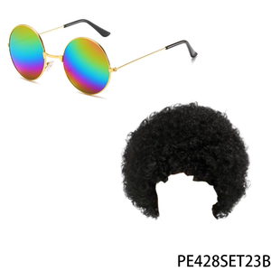Conjunto de <span class=keywords><strong>Disfraz</strong></span> <span class=keywords><strong>Disco</strong></span> Años 60 PESENAR: Gafas de Sol Redondas Arcoíris y Peluca <span class=keywords><strong>Afro</strong></span> Negra - Perfecto para Fiestas Temáticas Retro - Product Image 4