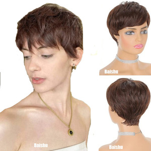 Perruque courte de style bob avec raie sur le côté, bouclée, pour femmes, perruque synthétique de bonne qualité en stock, vente en gros - Product Image 6