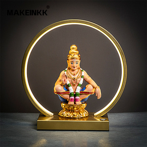 Lámpara de Estatua Religiosa India de Arte Moderno Feng Shui con Cruz 3D Pintada a Mano, Anillo LED de Búho, Adorno Artesanal de Resina Artística - Product Image 4