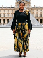 Robe plissée en gros - Nouvelle robe longue de cérémonie imprimée à fleurs tridimensionnelles, style tendance