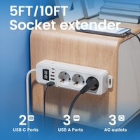Multiprise EU 3 voies multifonctionnelle avec ports USB, protection contre les surcharges, matériau ignifuge pour la maison