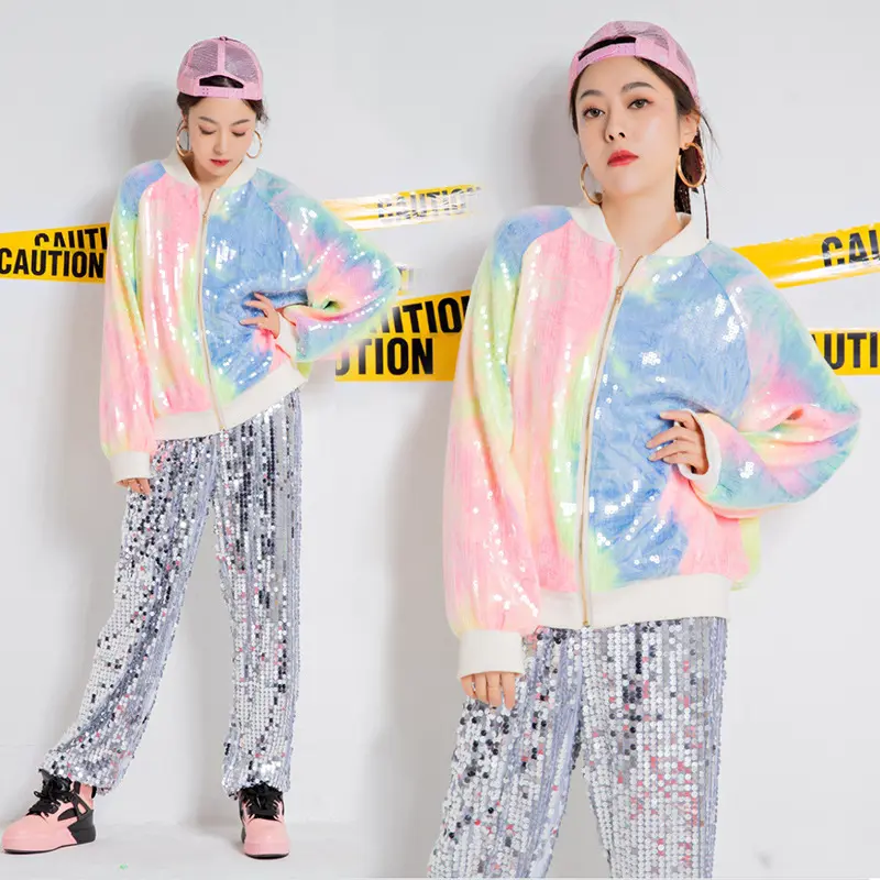 Stage wear female jazz DS dance performance costume glitter camouflage gradient suit