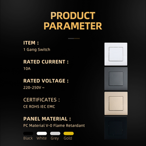 OEM tiêu chuẩn Châu Âu đen trắng vàng Xám điện tường thiết bị chuyển mạch PC bảng điều chỉnh 1 Gang 1 2 way vuông ánh sáng chuyển đổi 10A 220V 250V - Product Image 3