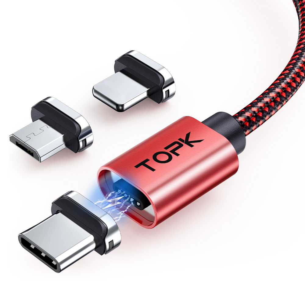 TOPK AM45 1 м/2 м нейлоновый Плетеный Магнитный 3 в 1 USB зарядное устройство Micro USB-C 3A Быстрая зарядка Магнитный кабель для передачи данных для мобильного телефона