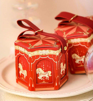 Boîte à dragées hexagonale de luxe rose avec poignée pour mariage, fête prénuptiale et fiançailles