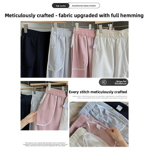 <span class=keywords><strong>Pantaloni</strong></span> a gamba larga in <span class=keywords><strong>lino</strong></span> lavato con bordi rifiniti per <span class=keywords><strong>donna</strong></span>; <span class=keywords><strong>Pantaloni</strong></span> estivi sottili a vita alta, larghi e a gamba dritta; Casual senza sforzo - Product Image 4