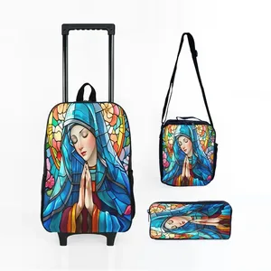 <span class=keywords><strong>Sac</strong></span> à <span class=keywords><strong>dos</strong></span> scolaire à roulettes en polyester avec impression Vierge <span class=keywords><strong>Marie</strong></span>, ensemble avec boîte à lunch et trousse à crayons, capacité de 20 à 35 L, unisexe - Product Image 1