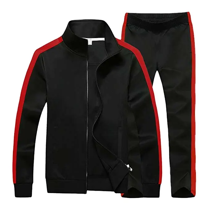 सज्जित Sweatsuit 2 टुकड़ा कस्टम Mens खेल जॉगिंग सूट सादे पॉलिएस्टर अस्तर खोल Tracksuit जैकेट और पैंट पुरुषों सेट