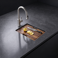 Évier de cuisine en acier inoxydable 304 à encastrer sous plan avec planche à découper, panier égouttoir et égouttoir de drainage