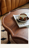 Table basse vintage de style français en bois massif, en forme de nuage, à deux niveaux, avec insert en verre ondulé, durable, multifonctionnelle, table rétro