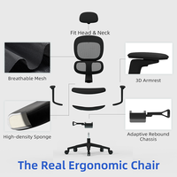 Chaise de bureau pivotante à dossier haut en maille, chaise de bureau à domicile, chaise de bureau ergonomique avec accoudoirs 3D réglables, chaise de direction en PU