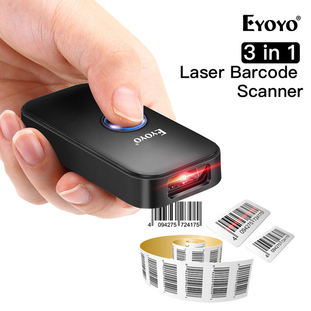 Eyoyo New Both Wired and Wireless 16M Storages Portable 2.4G Blue Tooth Barcode Scanner Barcode Scanner 1D with 650mAh Battery