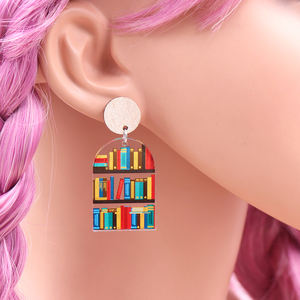 Crayon Thing 1 2 Book Lover Bookshelf Dangle Boucles <span class=keywords><strong>d</strong></span>'oreilles Teacher's Day Clear Glitter Acrylique UV Printing Jewelry for Women - Product Image 5