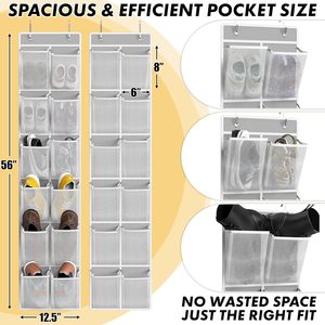 Simple Houseware 24 Pocket Over Door Shoe Organizer Grey 2 Pack Lightweight <b>Hook</b> Type Storage Rack for Shoes - Product Image 2