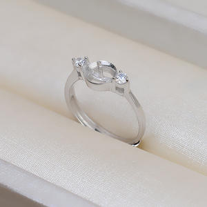 แหวนเงินแท้ S925 แบบเปิดสำหรับผู้หญิง ปรับขนาดได้ 8-9 มม. สำหรับใส่ไข่มุก DIY พร้อมถาดเปล่า อุปกรณ์ทำเครื่องประดับ 156 - Product Image 3