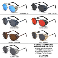 Lunettes de soleil Cool Dazzle à monture miroir pour hommes et femmes, style steampunk, monture en métal noir, verres TAC UV400, lunettes de soleil tendance