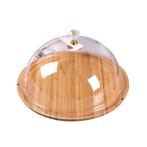 Plateau en verre et bambou Aymeirlock avec couvercle en acrylique 30x30 cm, plateau de service carré pour fruits, pain, bonbons - Product Image 5