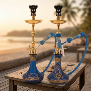 Cachimba Doble de Lujo Egipcia de Latón Macizo con Base de Vidrio Pintada a Mano - Product Image 6
