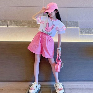 2025 Girls' Casual Two-Piece Set New <strong>Children's</strong> Bunny Pattern <strong>Clothes</strong> Autumn/Summer Spring Collection Made From Worsted Fabric - Product Image 5
