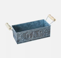 Plateau de rangement en métal galvanisé avec poignées en bois, boîte de rangement rectangulaire vintage en fer pour la décoration du comptoir de la salle de bain et de la cuisine