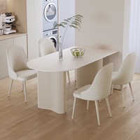 Table de salle à manger moderne en dalle de roche demi-ronde style crème, ensemble 4 places, mobilier de maison pour salon