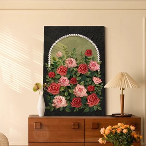 Peinture à l'huile peinte à la main, toile d'art floral vintage avec roses, décoration murale pour salon, fond de canapé, style minimaliste moderne - Product Image 4