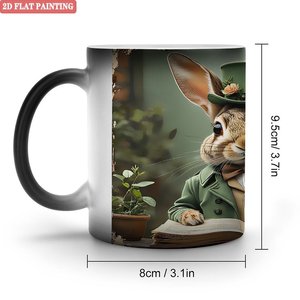 Mug en céramique noir givré de 11 oz, tasse changeante de couleur à la chaleur avec motif de lapin - Product Image 1