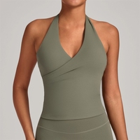 Kaos Olahraga Yoga V-neck Lipit Model Cross-border, Punggung Indah, Ketat, untuk Lari Outdoor dan Fitness 56066