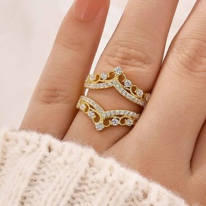 925 Sterling Silver Women's 0.8 Carat Brilliant Cut Moissanite <b>Crown</b> Shaped Insert Wedding Band Engagement <b>Ring</b> Enhancer White - Product Image 1