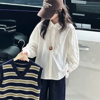 Ensemble deux pièces pour filles, style scolaire d'automne, chemise à col en V rayée, veste, jean droit pour enfants