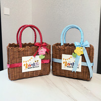 Sac fourre-tout décontracté en faux rotin tressé pour femme, sac à main portable tendance, cadeau d'anniversaire, boîte cadeau, emballage cadeau pour festival