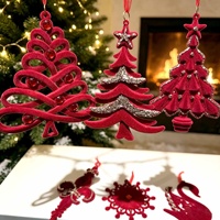 Nouveaux pendentifs flocons de neige de Noël transfrontaliers, créatifs, en plastique acrylique floqué rouge, décorations festives pour une ambiance chaleureuse