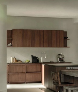 Sistema <span class=keywords><strong>de</strong></span> Gabinetes <span class=keywords><strong>de</strong></span> <span class=keywords><strong>Cocina</strong></span> Estilo Esqueleto, Color Madera Clara, Marco <span class=keywords><strong>de</strong></span> Metal Negro, Diseño Flotante, Tiradores Ocultos - Product Image 4