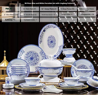 Service de table en porcelaine de Jingdezhen bleu et blanc de luxe pour la maison, les banquets, les restaurants et les cadeaux
